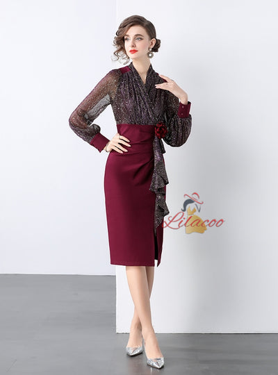 Long Sleeve V-neck Silm Party Dress