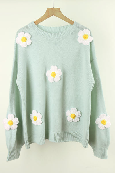 Flower Round Neck Long Sleeve Sweater