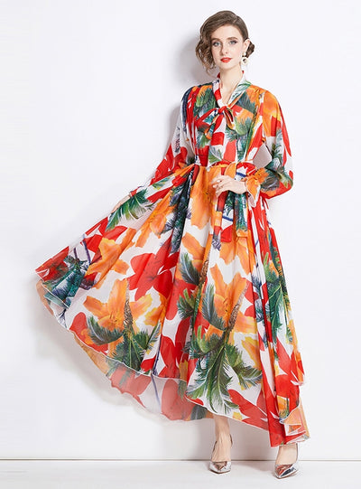 Chiffon Printed Long Sleeve Dress