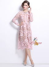 Lace Heavy Industry Beaded Short Sleeve Lapel Slim Dress