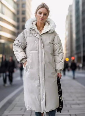 LongOver-the-knee Loose Solid Color Cotton-padded Jacket