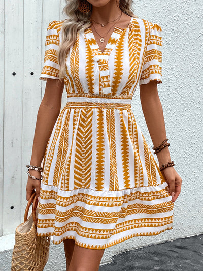 V-neck Bohemian Short Sleeve Dress