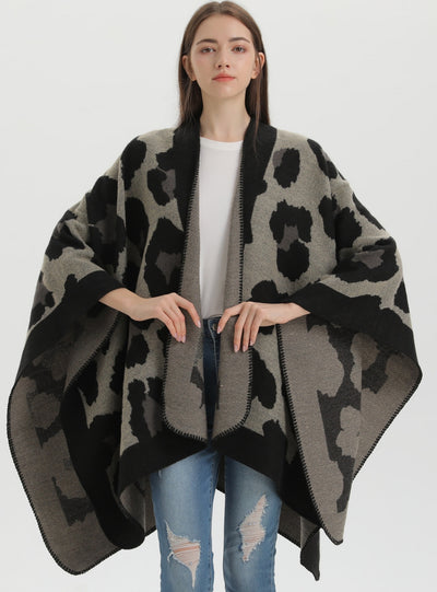 Leopard Print Shawl Split Cloak Scarf