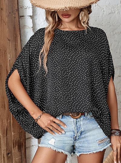 Polka Dot Shirt Irregular Bat Sleeve Shirt