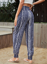 Pocket National Wind High Waist Printed Pants