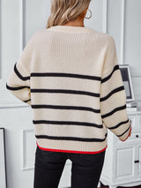 Long-sleeved Striped Pullover Contrast Color Sweater