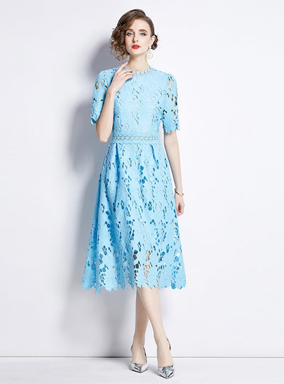 Short-sleeved Round Neck Lace Dress