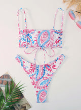 Tie-dyed Straps Rib Printed Swimsuit