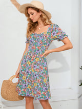 Floral Short-sleeved Ladies Dress