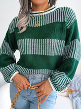 Leisure Contrast Striped Long Sleeve Knitted Sweater