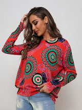 Printed Loose Long-sleeved Round Neck Sweater