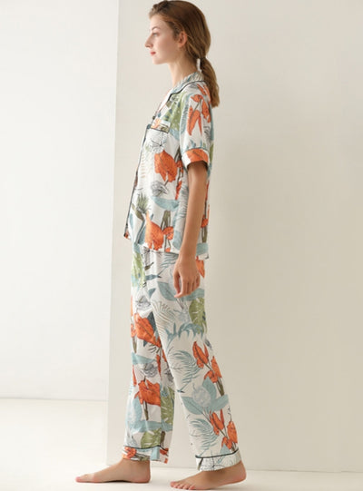 Leaf Printed Short-sleeved Pajamas Suit