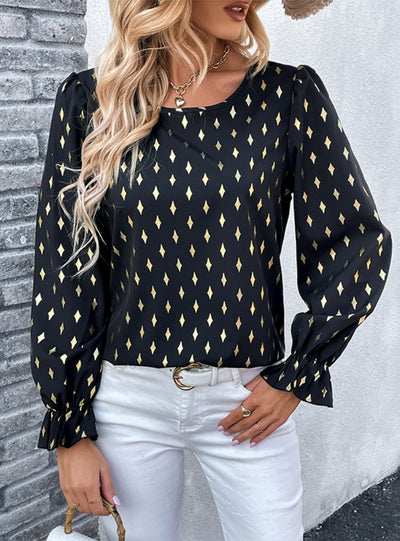 Long-sleeved Shirt Black Bronzing Shirt