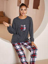 Plaid Long Sleeve Home Pajamas Suit