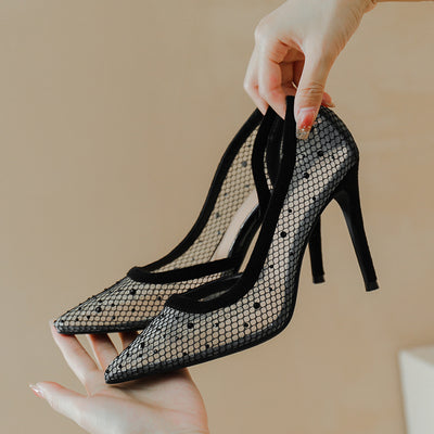 Pointed Diamond Mesh Hollow Stiletto Shoes