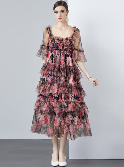 Heavy-duty Gauze Printed Long Dress