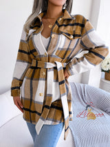 Leisure Contrast Plaid Long Sleeve Padded Coat