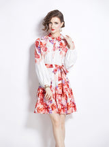 Retro Printed Lantern Sleeve Dress