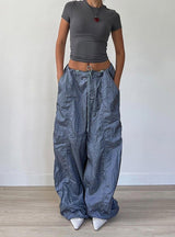 Loose Low Waist Wide-leg Pocket Pants