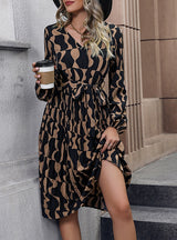 Printed Long-sleeved Mid-length Dress