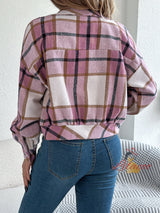 Plaid Fake Pocket Long Sleeve Jacket Coat