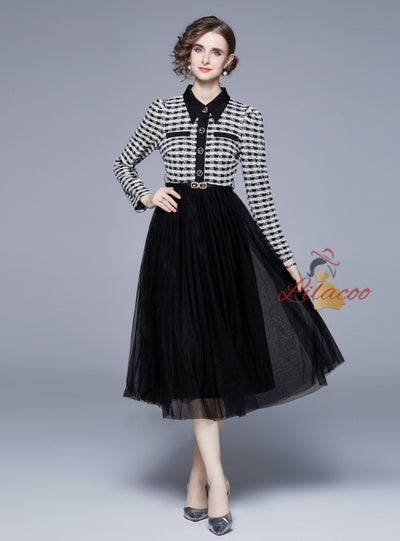 Spliced Pendulum Long-sleeved Dress