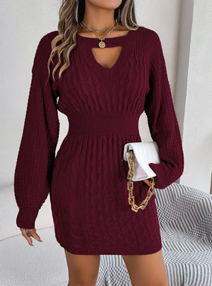 Solid Color Twist Hip-wrapped Sweater Dress