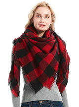 Ladies Cashmere Red and Black Plaid Scarf