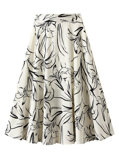 Ink Painting lily Print Skirt