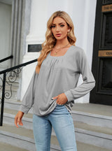 Pleated Jacquard Long Sleeve Loose T-shirt