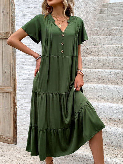 Medium and Long V-neck Green Dress