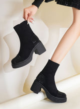 Women Diamond Thick Heel Booties