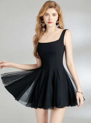 Mesh Fluffy Sling Short Dress