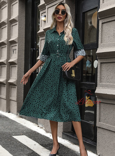 Long-sleeved Leopard Dress With Belt