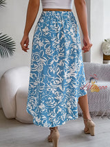 Women Print Split Long Irregular Skirt