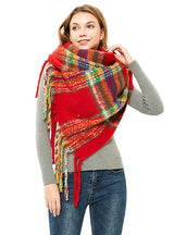 Warm Thick Fringed Plaid Scarf