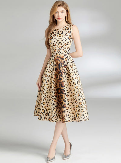 Retro Slim Sleeveless Printed Dress