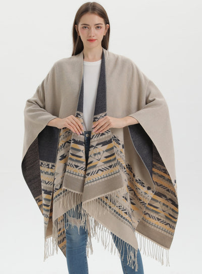 Knitted Split Shawl Bohemian Fringed Cloak