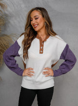 V-neck Pullover Color Matching Long Sleeve Sweater