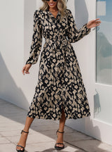 Long Sleeve V-neck Printed Dress