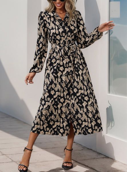 Long Sleeve V-neck Printed Dress