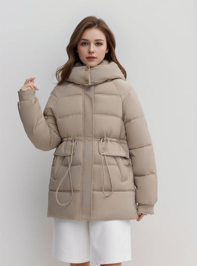 Long Slim Waist Hooded Cotton-padded Jacket