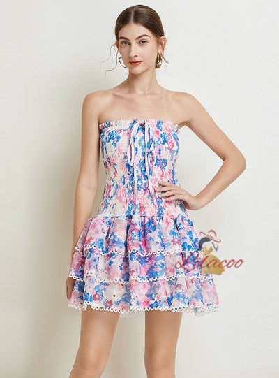 Seaside Holiday Tube Top Floral Halter Dress