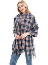 Fringed Plaid Shawl Padded Scarf