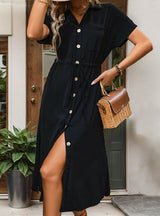 Lapel Short Sleeve Shirt Dress