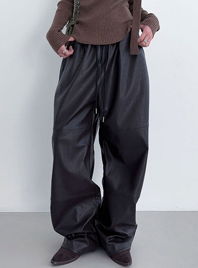 Loose PU Leather High Waist Casual Pants