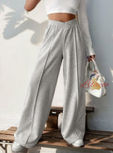 Casual Elastic High-waist Spliced Wide-leg Pants