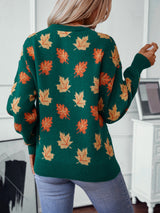 Maple Leaf Pattern Jacquard Leisure Pullover Sweater