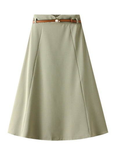 A-line Mid-length Skirt with Belt