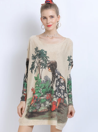 Loose Large Size Print Sweater